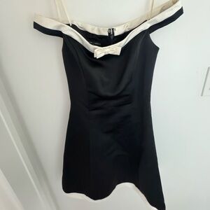 Jessica McClintock Black and Cream Off-Shoulder Dress